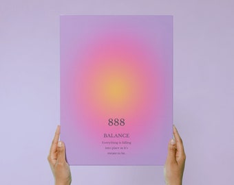 Angel Number 888 Aura Energy Gradient Wall Art, Spiritual Aura Gallery, Gradient Poster, Affirmation Poster, Gradient Wall Art Pink Gradient