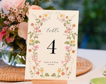 Wildflower Wedding Table Numbers Template, Printable Table Numbers, Wedding Table Numbers, Pink Wildflower Invitation, Floral Wreath KARLIE