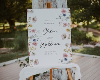 Wildflower Wedding Welcome, Floral Welcome Sign Template, Welcome Sign, Instant Download, Wedding Welcome Poster, Editable Template, EH1