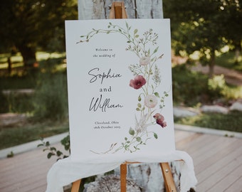 Wildflower Wedding Welcome, Floral Welcome Sign Template, Welcome Sign, Instant Download, Wedding Welcome Poster, Editable Template