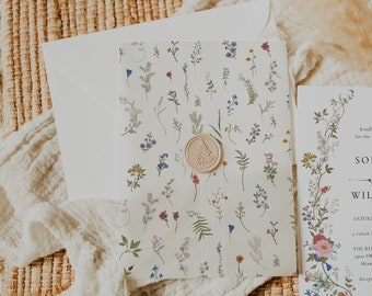 Floral Printable Vellum Wrap, Vellum Jacket Printable, DIY Vellum Fold Template, Wildflower Floral Vellum Wrap, Instant Download WH1