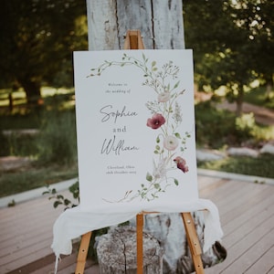 Wildblumen Hochzeit Willkommen, Blumen Willkommensschild Vorlage, Willkommensschild, Sofortiger Download, Hochzeit Willkommensplakat, Bearbeitbare Vorlage