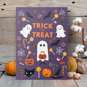 Trick or Treat Print, Spooky Halloween Print, Cute Halloween Printable, Halloween Prints, Kids Halloween Decor DIGITAL DOWNLOAD image 1