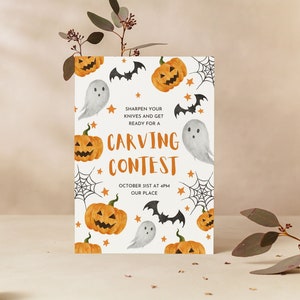 Halloween Pumpkin Carving Party Invitation, Boo Ghost, Jack O&#39; Lantern Halloween Party Digital Invite Template - Editable / Printable