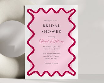 Wave Bridal Shower Invitation, Curve Modern Bridal Shower Invite, Pink Scallop Bridal Shower, Editable Bridal Shower Template Wavy Shape