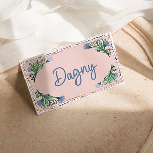 Plantilla de tarjetas de lugar florales coloridas, tarjetas de lugar imprimibles, tarjetas de nombre de boda, boda de flores silvestres, tarjetas de nombre florales, configuración de mesa DAGNY