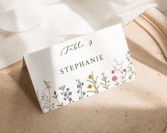 Wildflower Place Cards Template, Printable Place Cards, Wedding Name Cards, Boho Wildflower Wedding, Floral Borders, WH1