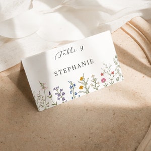 Wildblumen Tischkarten Vorlage, druckbare Tischkarten, Hochzeit Namenskarten, Boho Wildblumen Hochzeit, Florale Bordüren, WH1