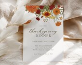 Thanksgiving Invitation Template, Printable Thanksgiving Dinner Invitation, Thanksgiving Party Invite, Floral Invite, INSTANT DOWNLOAD TG23