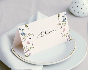 Wildflower Place Cards Template, Printable Place Cards, Wedding Name Cards, Boho Wildflower Wedding, Floral Borders, KK2