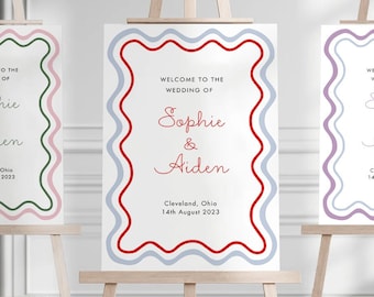 Editable Welcome Sign, Welcome Sign Template, Doodle Welcome Sign, Scalloped Wedding Sign, Diy, Printable Custom Welcome Sign, Waves - BH90