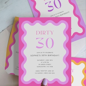 PINK Birthday Invite, Pink and Purple, Wavy, Squiggly, Birthday Party, Printable Invitation, Digital Template, INSTANT DOWNLOAD SH1