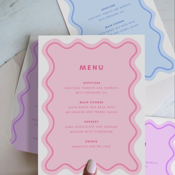 Pink Scalloped Menu Template, Instant Download Editable Menu Template, Pink Shower Wedding Menu, Scalloped Edge, Bridal Shower