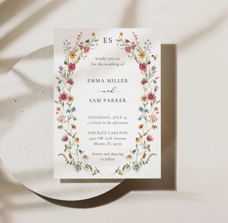 Wildflower Wedding Invitation Template, Printable Wedding Invitation ...