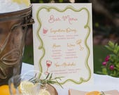 Squiggle Bar Sign Template, Hand drawn, Wedding/Bridal Shower Bar Menu, Drinks Sign, Editable Template, INSTANT DOWNLOAD, Wavy Curvy 028