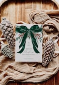 Editable Green Bow Christmas Card Template - Printable Holiday Greeting Card for Business, Elegant Botanical Bow, Corporate Christmas Card