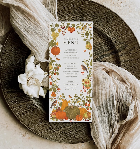 Editable Thanksgiving Menu Template. Friendsgiving Dinner Menu Canva template. Printable Fall Wedding Menu Instant Download. Autumn menu