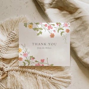 Modèle de carte de remerciement fleurs sauvages, carte de remerciement modifiable, carte de remerciement imprimable, fleurs sauvages de remerciement, cartes de remerciement de mariage, KARLIE