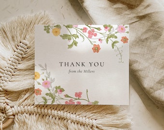 Wildflower Thank You Card Template, Editable Thank you Card, Printable Thank You Card, Wildflower Thank you, Wedding Thank you Cards, KARLIE