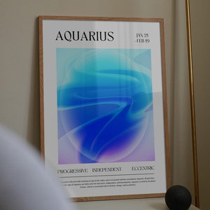 Aquarius Zodiac Sign Art Print Aquarius Star Sign Wall Decor Boho Chic Aquarius Print Modern Aquarius Poster Gradient Wall Art image 6