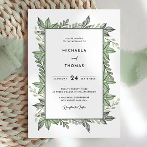 Greenery Wedding Invitation Template, Printable Wedding Invitation, Wedding Invitation, Edit with CANVA, Instant Download image 6