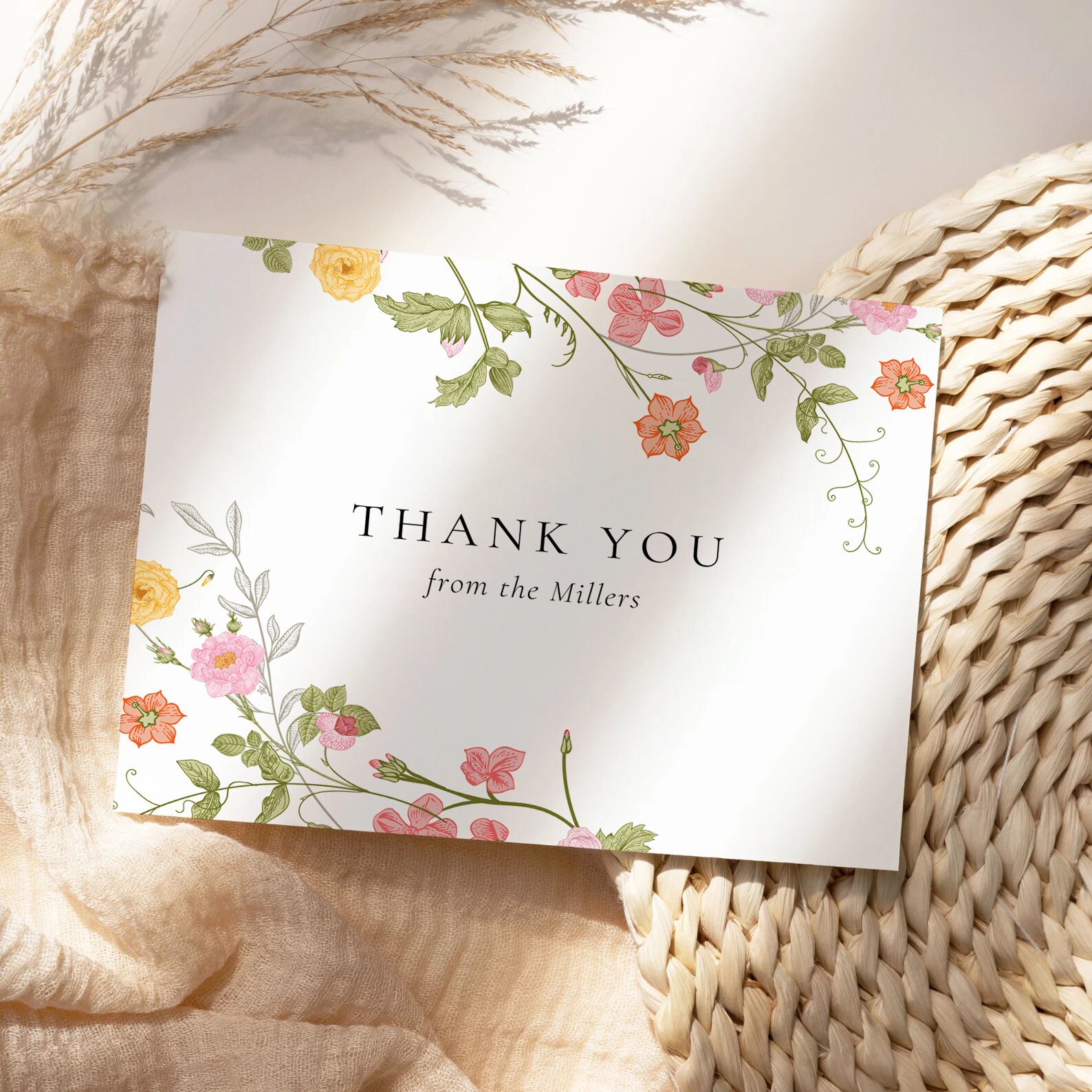 Wildflower Thank You Card Template, Editable Thank You Card, Printable ...