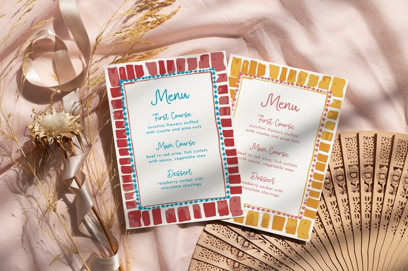 Menu First Course Layout Multicolored Menu Template, Hand Drawn, Wedding/bridal Shower Menu ...