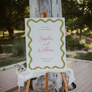 Wavy Border Welcome Sign Template, Whimsical, Modern Curvy Edge Wedding Sign, Scallop, Editable Printable, Modern Boho, Instant Download PP2