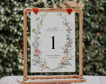 Wildflower Wedding Table Numbers Template, Printable Table Numbers, Wedding Table Numbers, Garden Wedding Table Numbers, Floral Wreath WH1