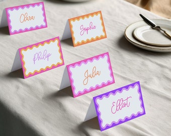 PINK Place Cards, Pink Party, Trendy. Wavy, Curvy Invitation, Birthday Party, Printable Invitation, Digital Template, INSTANT DOWNLOAD SH1