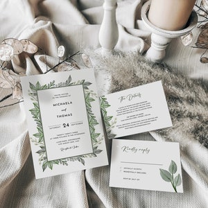 Greenery Wedding Invitation Template, Printable Wedding Invitation, Wedding Invitation, Edit with CANVA, Instant Download image 4