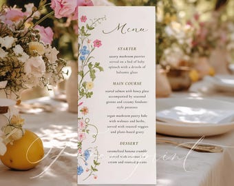 Wildflower Menu template, Wildflower Wedding Menu, Pastel Wildflower Wedding, Boho Floral | INSTANT DOWNLOAD, ROSIE