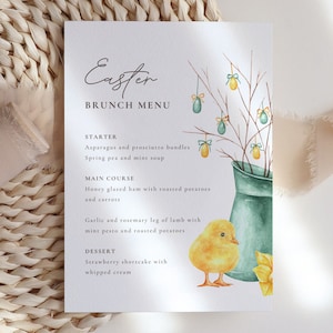 Paasbrunchmenu, Paasmenu, Aquarel Bunny Menu, Afdrukbaar Paasmenu, Menusjabloon, Brunchsjabloon, Paasbrunch
