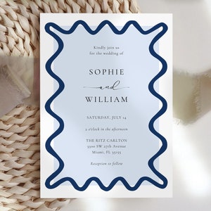 Wave Wedding Invitation Template Set, Minimalist Wedding Invitation Template Download, Editable Modern Wedding Invite Instant Download image 4