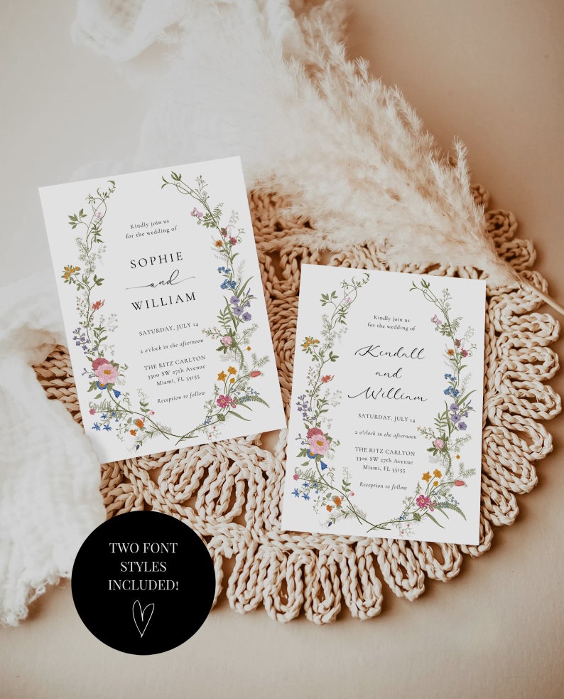 Wildflower Wedding Invitation Template, Printable Wedding Invitation, Wedding Invitation, Boho Wildflower Invitation, Floral Wreath, WH1 image 5