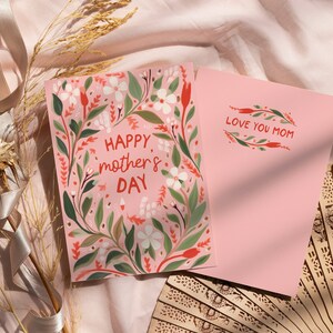 Happy Mothers Day Card, Floral Mothers day Card, Botanical Wildflowers, Pink Mothers Day Card, Editable Template, Flower Garden Card, image 4