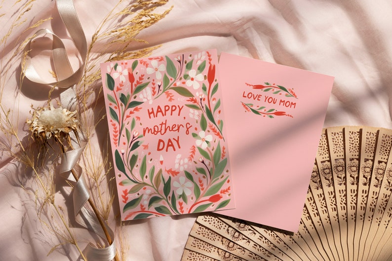 Happy Mothers Day Card, Floral Mothers day Card, Botanical Wildflowers, Pink Mothers Day Card, Editable Template, Flower Garden Card, image 4