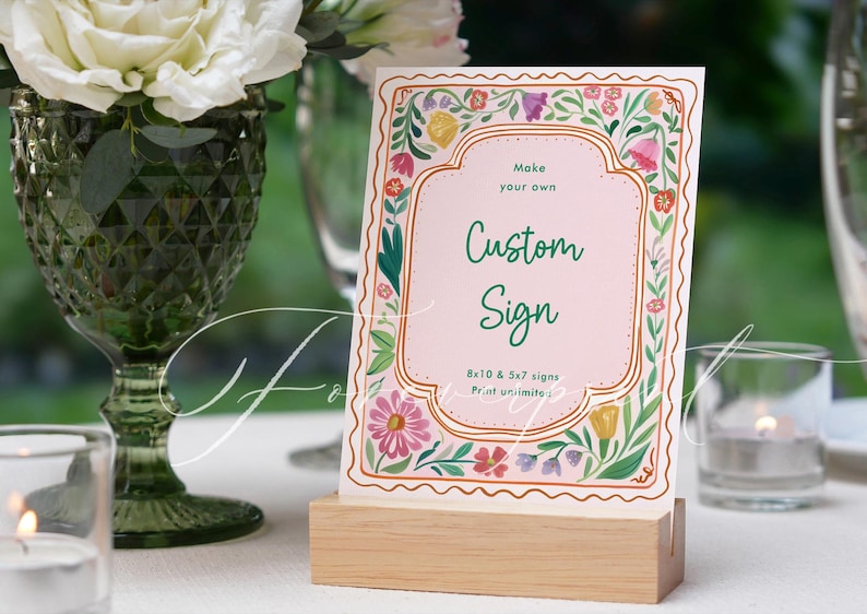 Colorful Floral Custom Sign, Colorful Flowers Sign, Editable Template ...