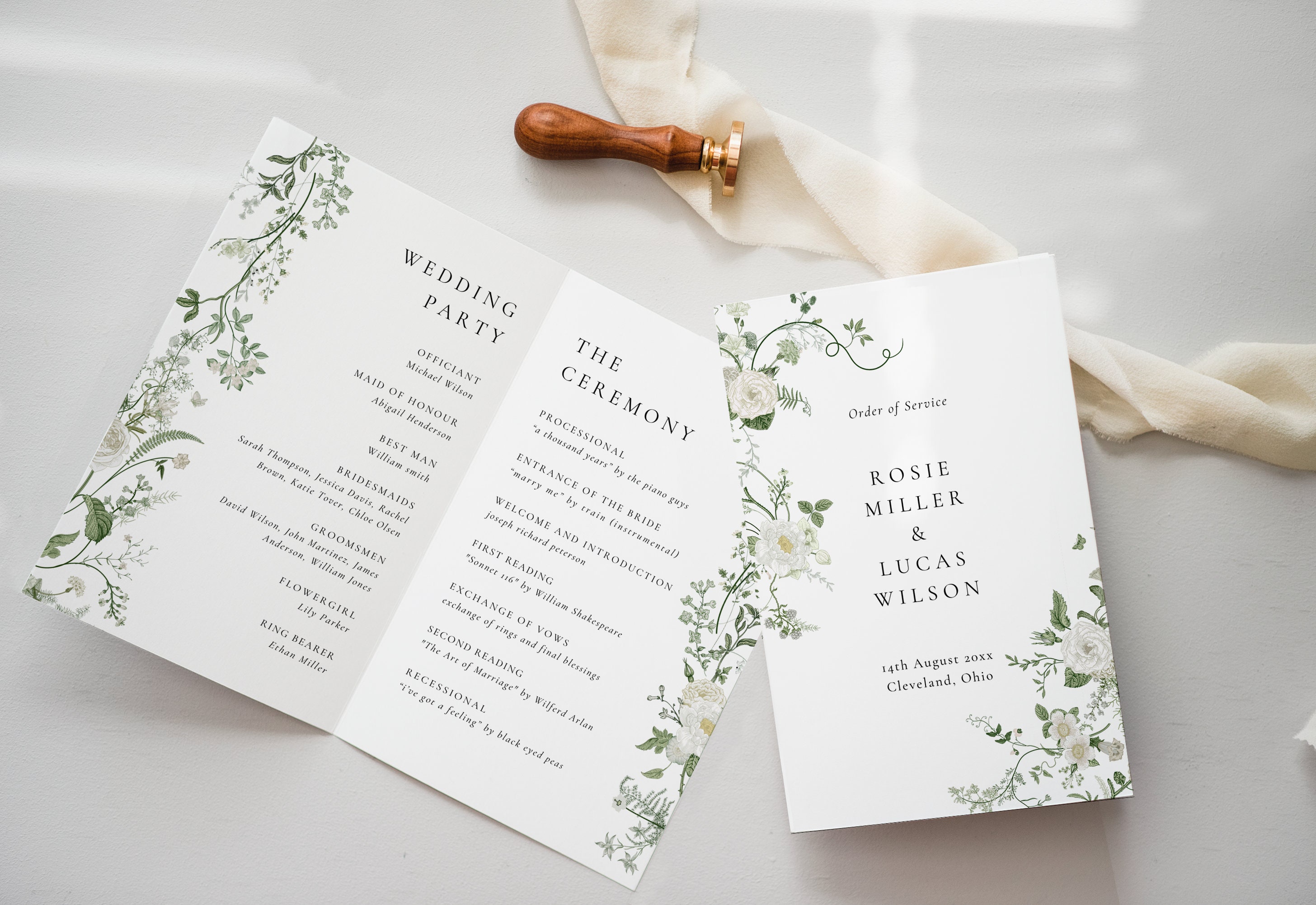 Greenery Wedding Booklet, Printable Booklet, Folded Wedding Program ...