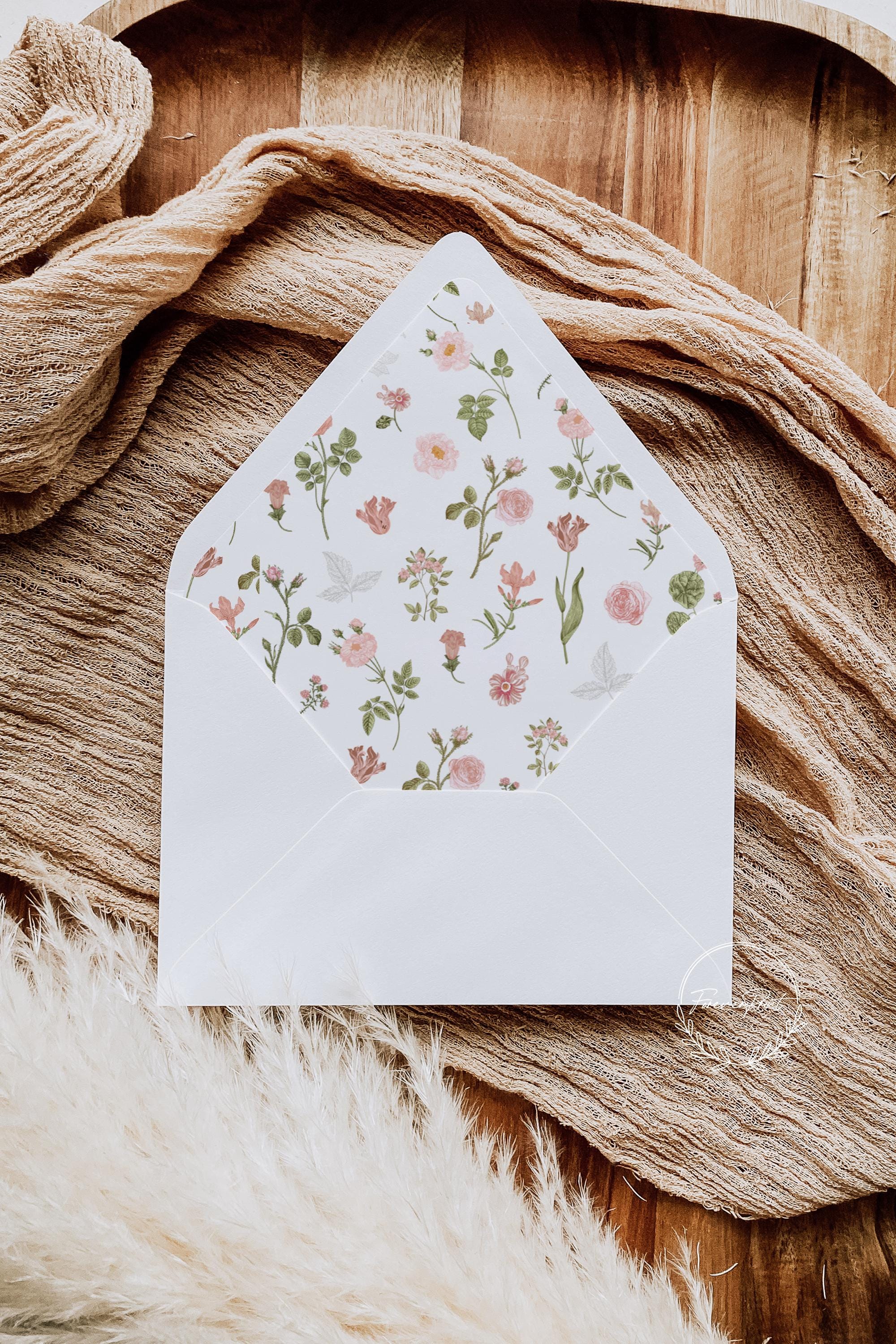 Romantic Floral Envelope Liner, Blush Pink Botanical Wedding Invitation ...