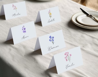 Wildflower Place Cards Template, Printable Place Cards, Wedding Name Cards, Boho Wildflower Wedding, Floral Name Cards, Table Setting AMELIA