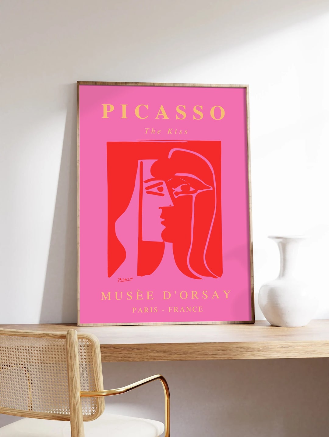 Picasso the Kiss 1979 Abstract Painting Vintage Poster Art Print PINK