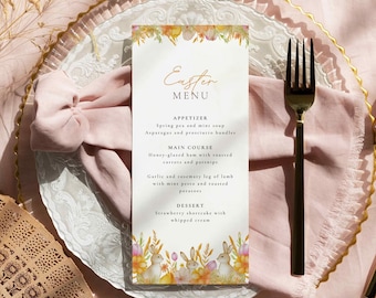 Printable Easter Menu, Editable Easter Brunch Menu Template, Easter Bunny Menu Card, Easter Brunch Menu, Church Easter Menu, Printable
