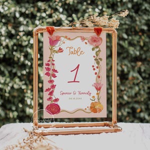 Pink Floral Table Number Template, Hand drawn Watercolor, Printable Table Sign, Editable Template, , Whimsical Romantic Table Decor DAGNY