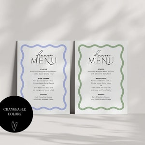 Waves Menu Placecard Template, Instant Download Editable Menu Template ...