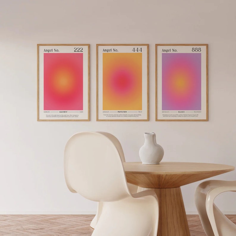 Angel Numbers Set Gradient Wall Art Aura Angel Number Posters Affirmation Posters Pink Aura Art Pink Gradient Feminine Wall Art image 4