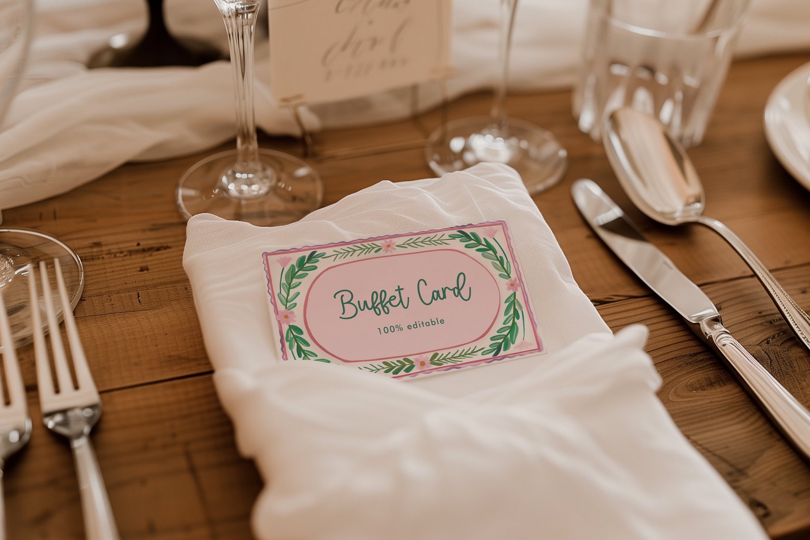 Floral Food Card Template, Colorful Buffet Cards, Floral Border, Floral ...