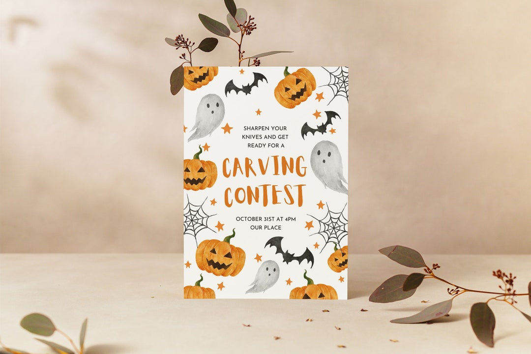 Halloween Pumpkin Carving Party Invitation, Boo Ghost, Jack O' Lantern ...