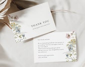 Wildflower Thank you Card Template, Printable Thank You Card, Wedding Stationary, Boho Wildflower Wedding, Whimsical Flowers EH1