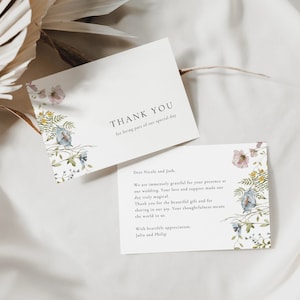 Modèle de carte de remerciement fleurs sauvages, carte de remerciement imprimable, papeterie de mariage, mariage bohème de fleurs sauvages, fleurs fantaisistes EH1